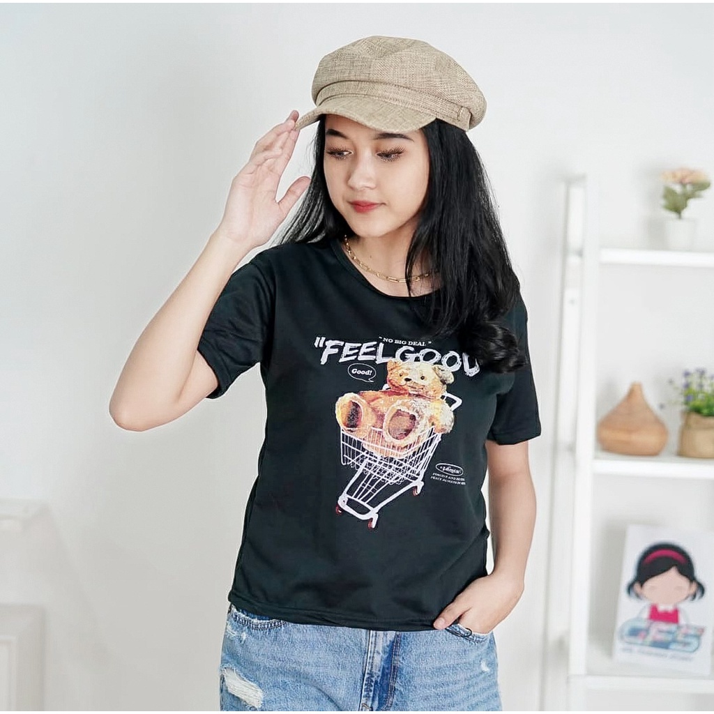 BEFAST - ZFS OOTD Wanita Kaos SOYEON / FEEL GOOD KAOS TSHIRT BABYTERRY / T-shirt Distro Wanita / Kaos Lengan Pendek / Baju Santai / Kaos Motif Gambar / Terbaru