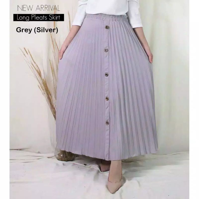 ROK WANITA PLISKET VARIASI KANCING DEPAN - BAHAN HYGET SYPER ( PREMIUM )-Grey ( silver )