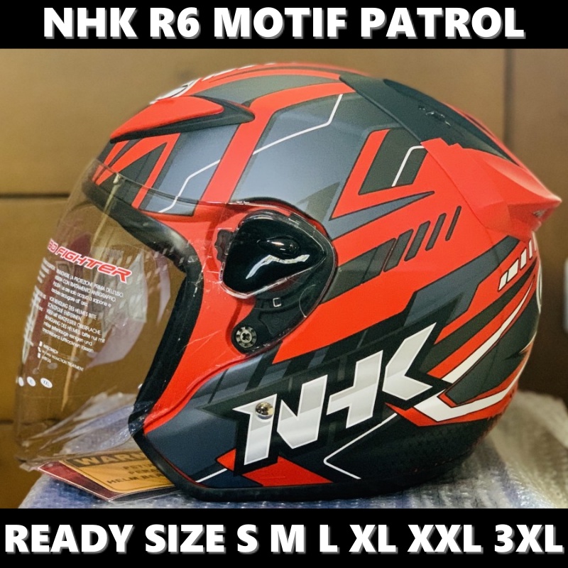 Helm NHK R6 Patrol Red Silver Doff Merah Abu Dop Half Face Single Visor - Helem Motor SNI DOT Tourin