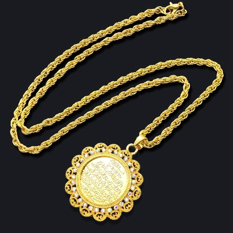 Arab Muslim Islam Arah Scripture Pendant 18K Gold Diamond Necklace Fashion Religious Jewelry