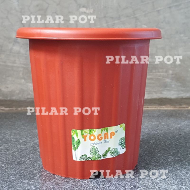 pot bunga tanaman tinggi yogap YPT 19 merah bata- bahan tebal kuat