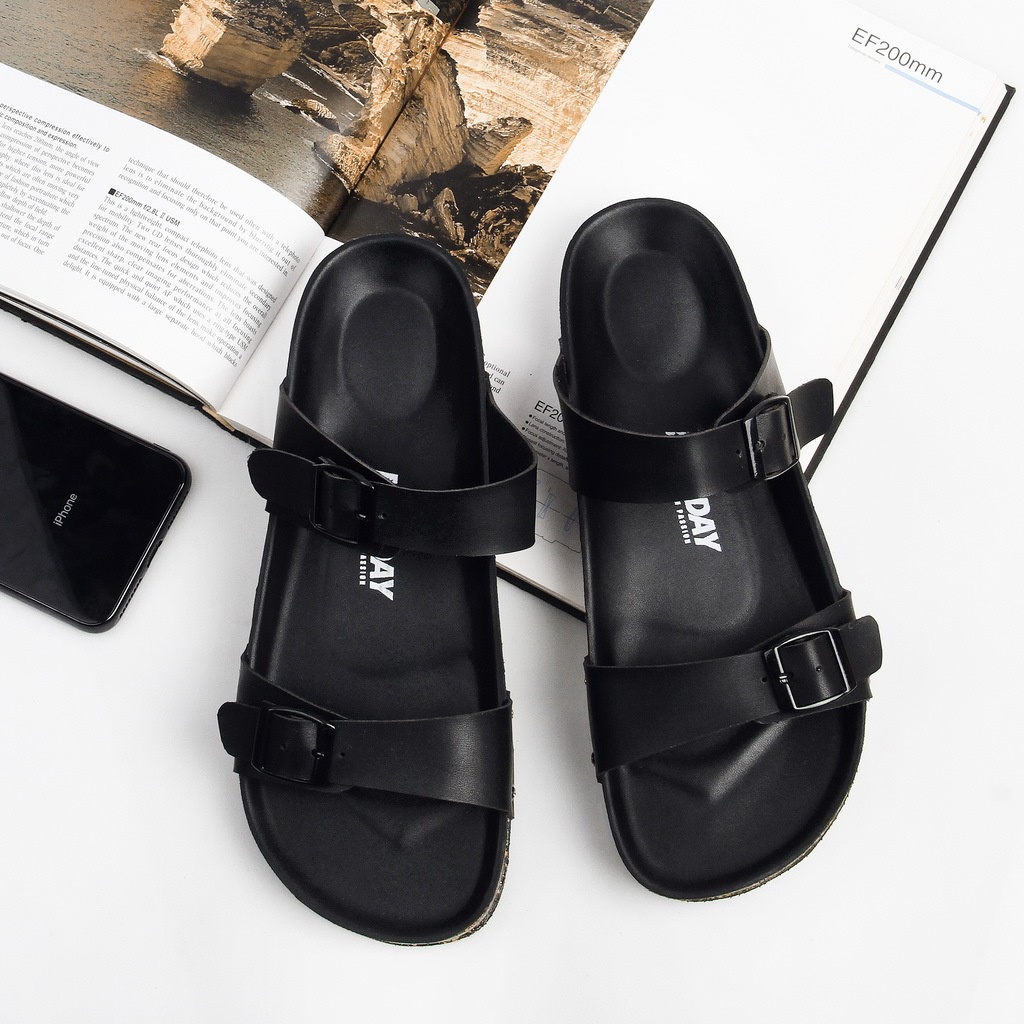 SILVA FULL BLACK ORIGINAL x MONDAY Sandal Casual Hitam Pria Sendal Slide Jalan Santai Harian Main Slop Kerja Formal Kondangan Lebaran Selop Remaja Dewasa Bapak Orang Tua Semi Kulit Premium Distro Footwear Tali 2 Strap Big Size Jumbo Ukuran Besar 44 Keren