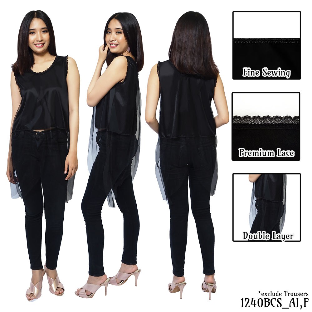 FOLVA baju pergi casual wanita satin 1240BCS hitam all size