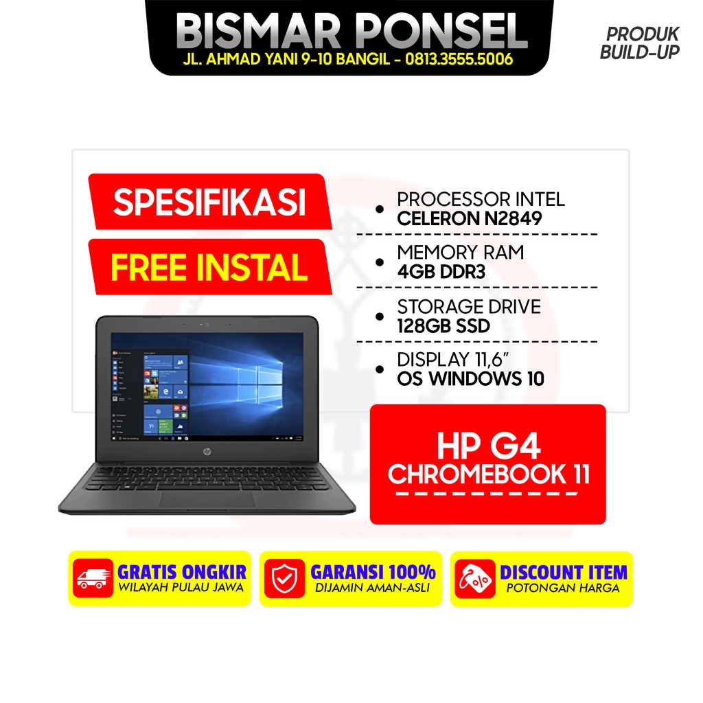 LAPTOP PELAJAR HP 11 G4 CROMEBOOK RAM 4GB  SSD 128GB WINDS 10