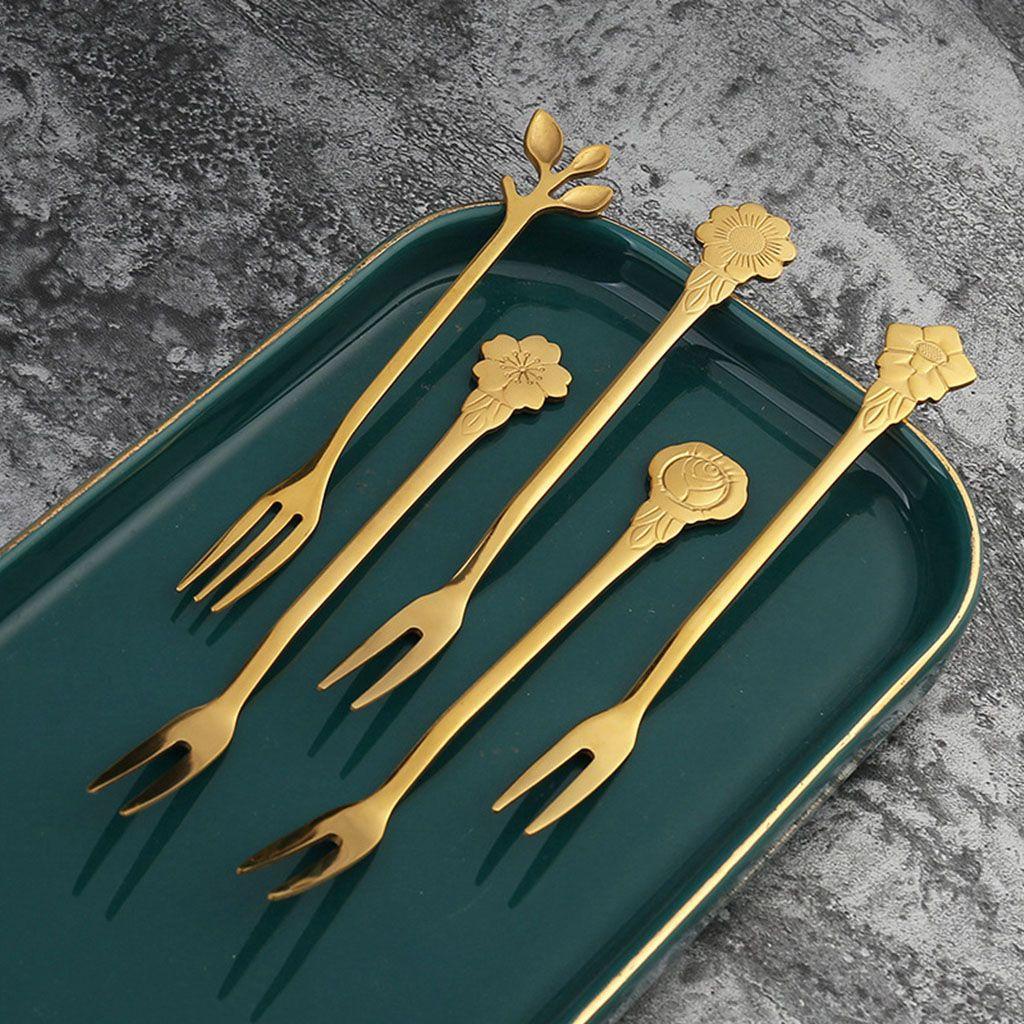 [Elegan] Garpu Mini Dua Cabang Untuk Dessert, Kue Kreatif Stainless Steel Aksesoris Dapur Salad Fork