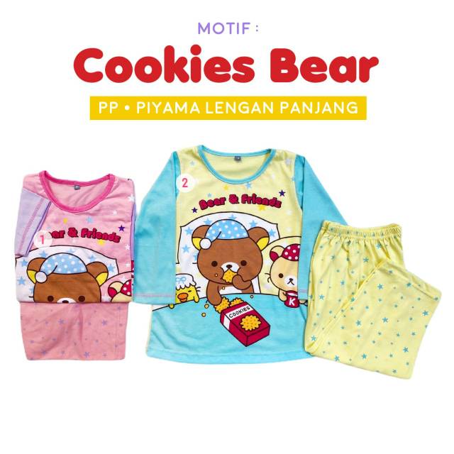 Piyama PP Anak Lengan Panjang Celana Panjang ANNE CLAIRE Motif Cookies Bear