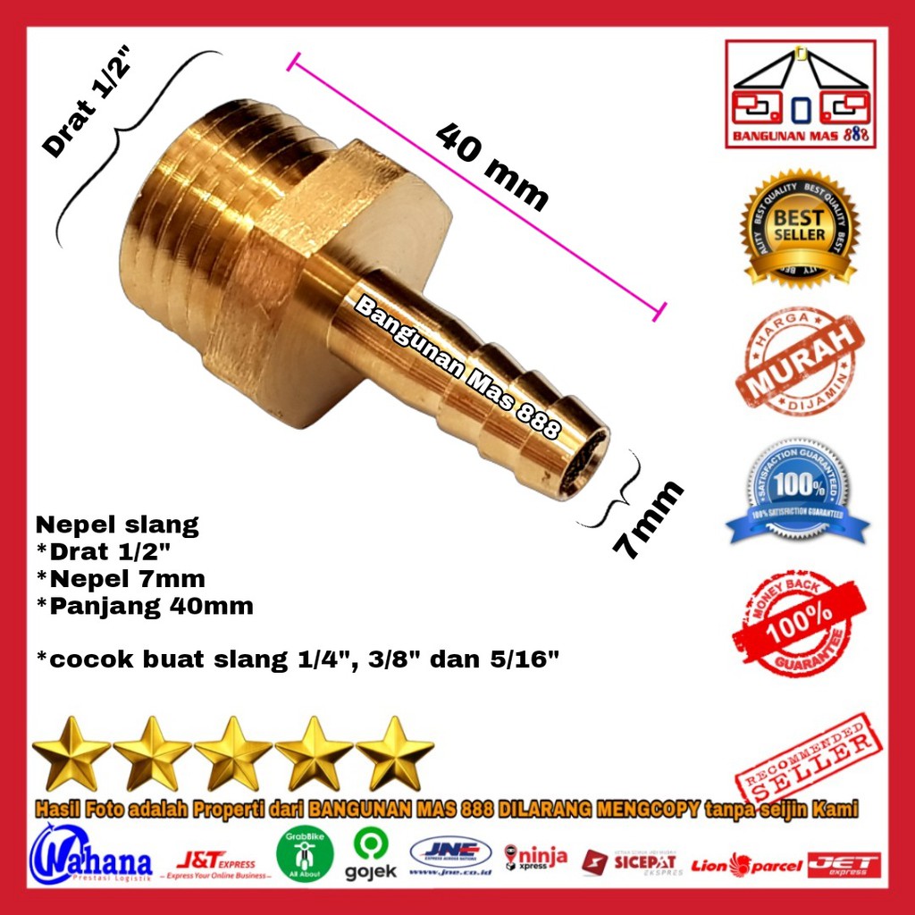 Nepel Slang Kecil (7mm) x Drat luar 1/2" - Nepel selang - Sambungan Slang - Sambungan Selang