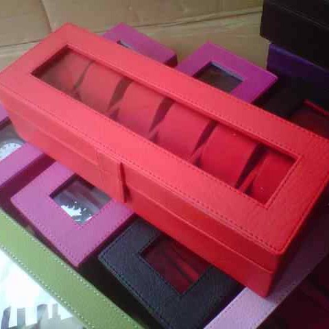 Box Jam Tangan isi 6 Warna MERAH FULL / Kotak Tempat Jam dan Arloji Murah dan Original