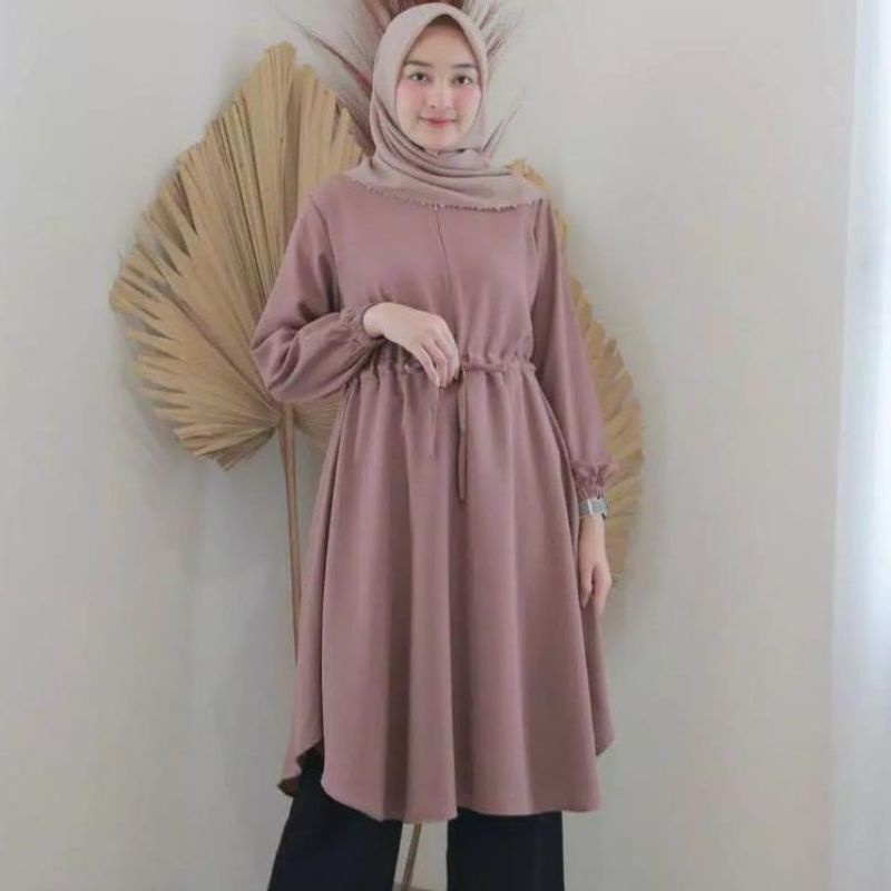 Flash Sale Tunik Muslim Terbaru Tunik Tali Pinggang Serut Pakaian Tunik Remaja Modern Tren Kekinian
