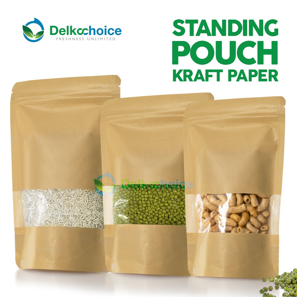 STANDING POUCH WINDOW ZIPLOCK KRAFT PAPER DELKOCHOICE
