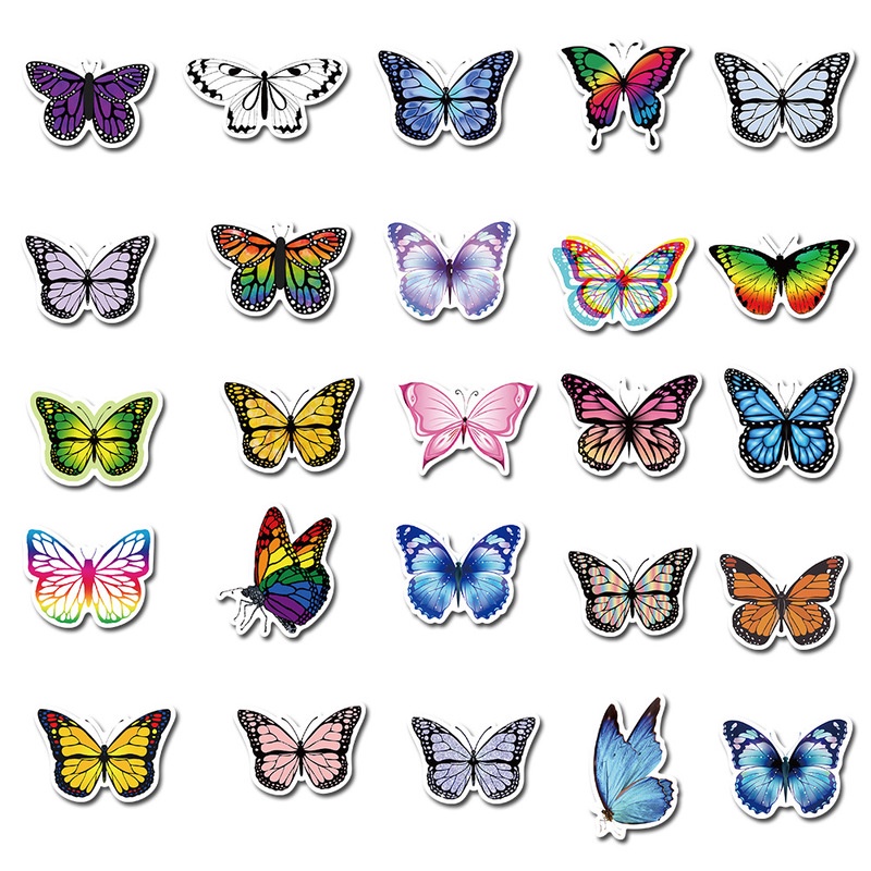 50 Pcs / set Stiker Graffiti Butterfly Warna-Warni Tahan Air Untuk Dekorasi Koper Notebook