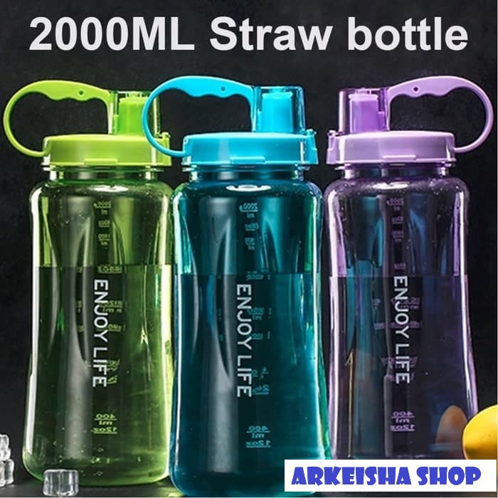 Botol Minum ENJOY LIFE 2 Liter - Straw Water Bottle 2000 ML B19-2 - Merah Muda