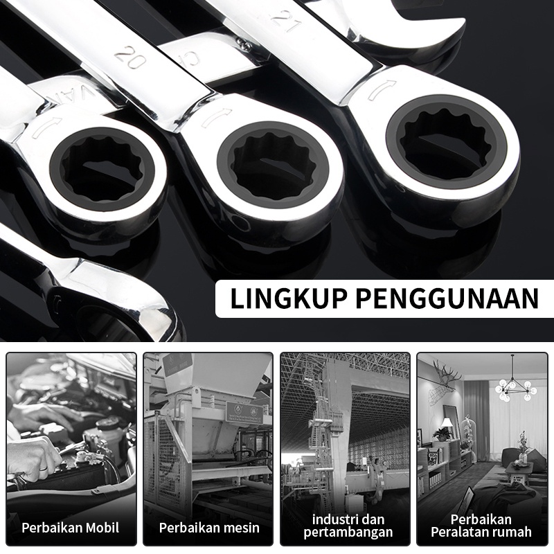 ISKU Kunci Ring Pas Rachet 4pcs 8 10 12 14mm Bahan Kuat Anti Karat Kunci Rachet Multifungsi Bolak Balik 10Mm/kunci shock set/Kunci Flexible Kombinasi