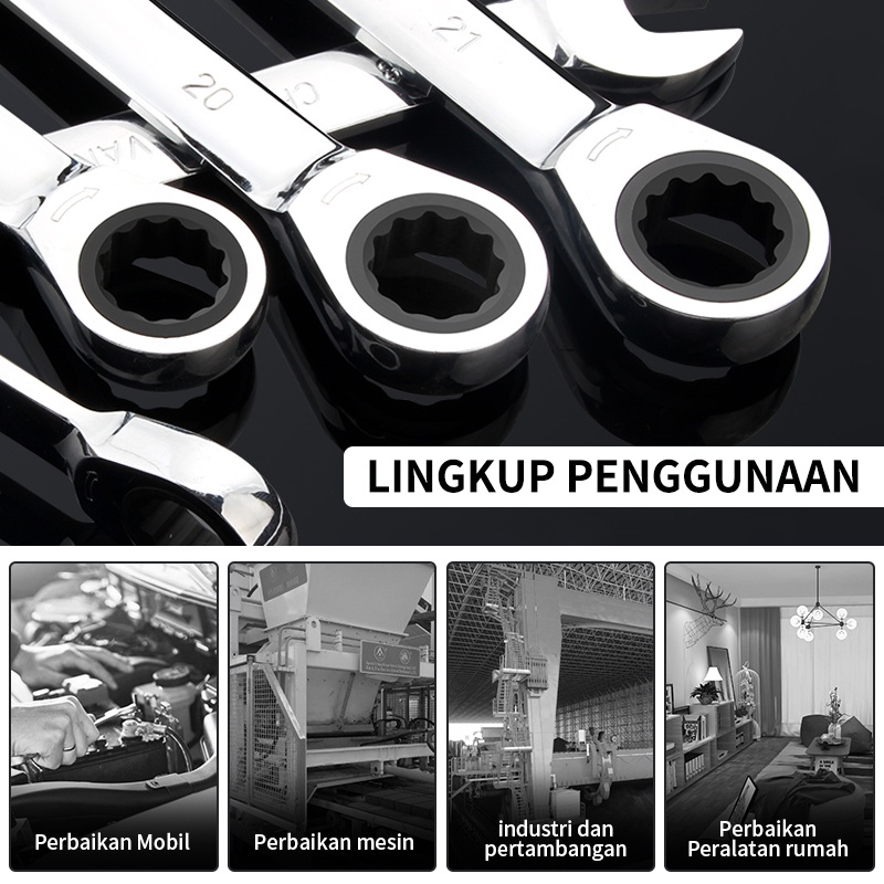 ISKU Kunci Ring Pas Wrench Spanner Ringpas Set 8-19mm Bahan Kuat Anti Karat Alat Perkakas Ring Wrench