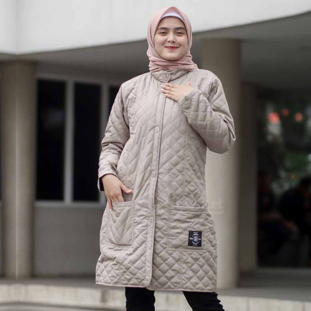 Jaket Jacket Panjang Wanita Cewek Cewe Muslimah Hijabers Hijaket Kekinian Terbaru Hijacket HJ BLV-Krem