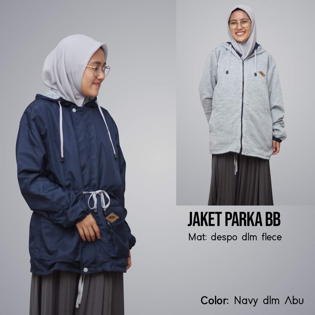 Jaket Parka Cewek Bolak Balik Dari Bahan Parasut Despo Dan Plecee