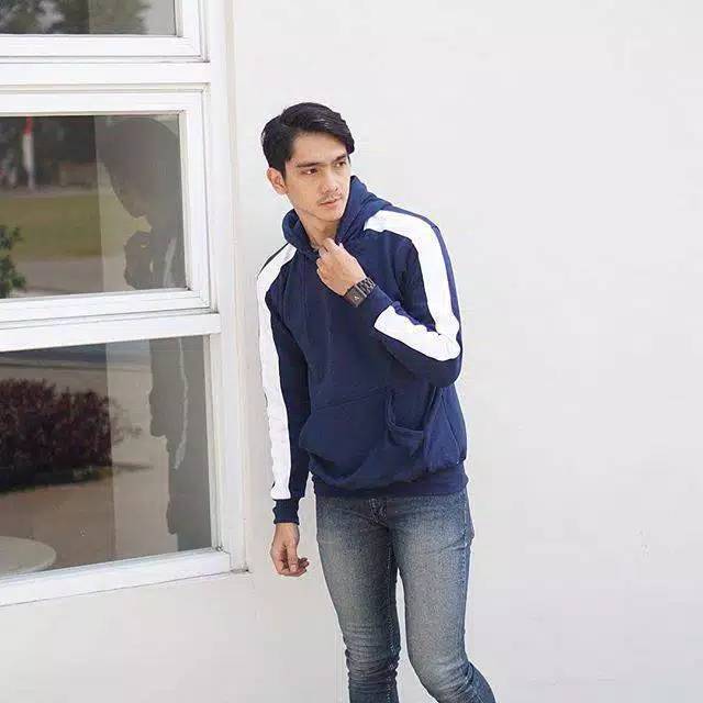 SWEATER_ID Hoodie Jumper Navy List Putih Polos Unisex