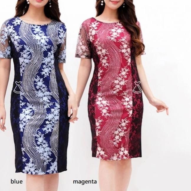 Dress Brukat Pesta Wanita Mewah Renata Dress Bahan Scuba Tile Bordir Dp6989