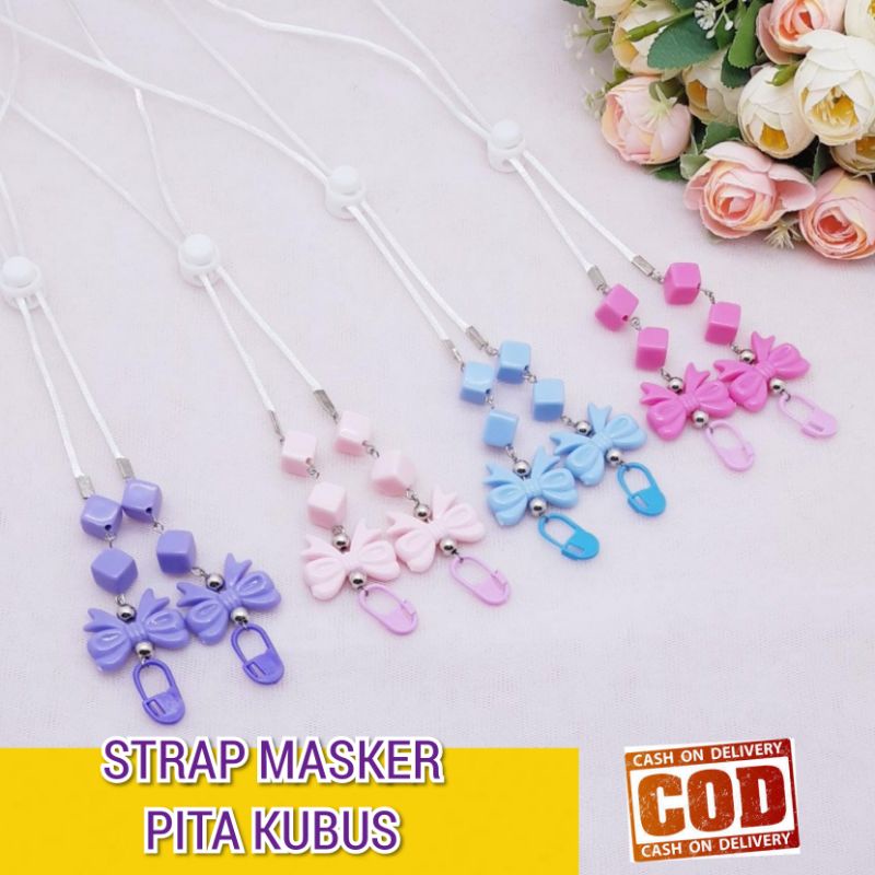 STRAP Masker Pita Kubus Cantik Untuk Anak dan Dewasa Pengait Masker, Tali Masker, Kalung Masker, kon