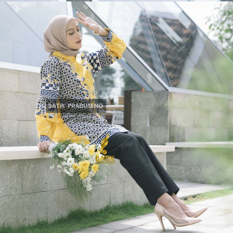 BATIK MODERN MOTIF ANJAR TUNIK BATIK WANITA NGANTOR BAJU BATIK KONDANGAN SERAGAM BATIK KERJA ORIGINA