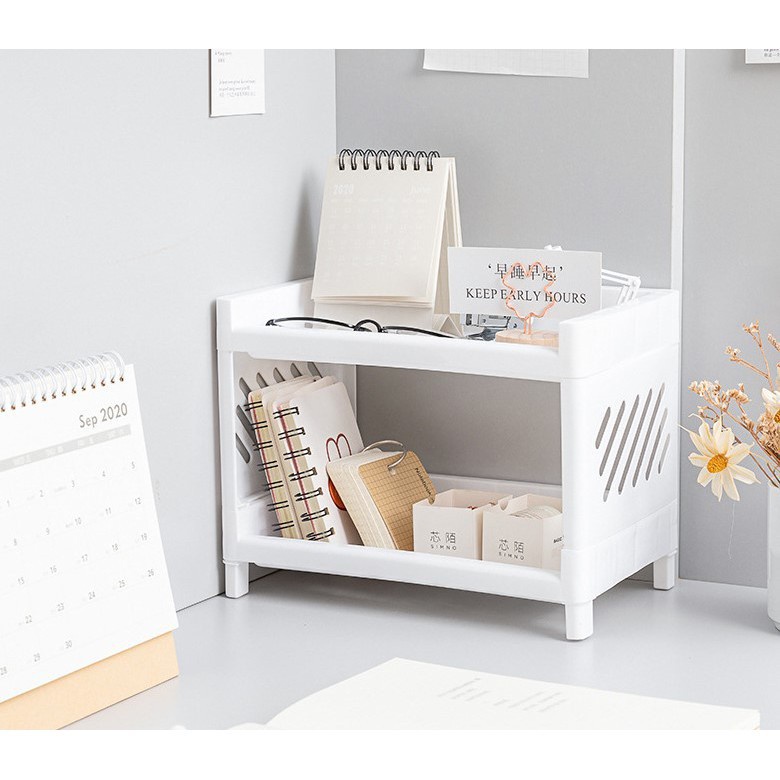 Murmerofficial R379 Rak Penyimpanan Desktop Lipat Double Layers Storage Rak Organizer Stationery