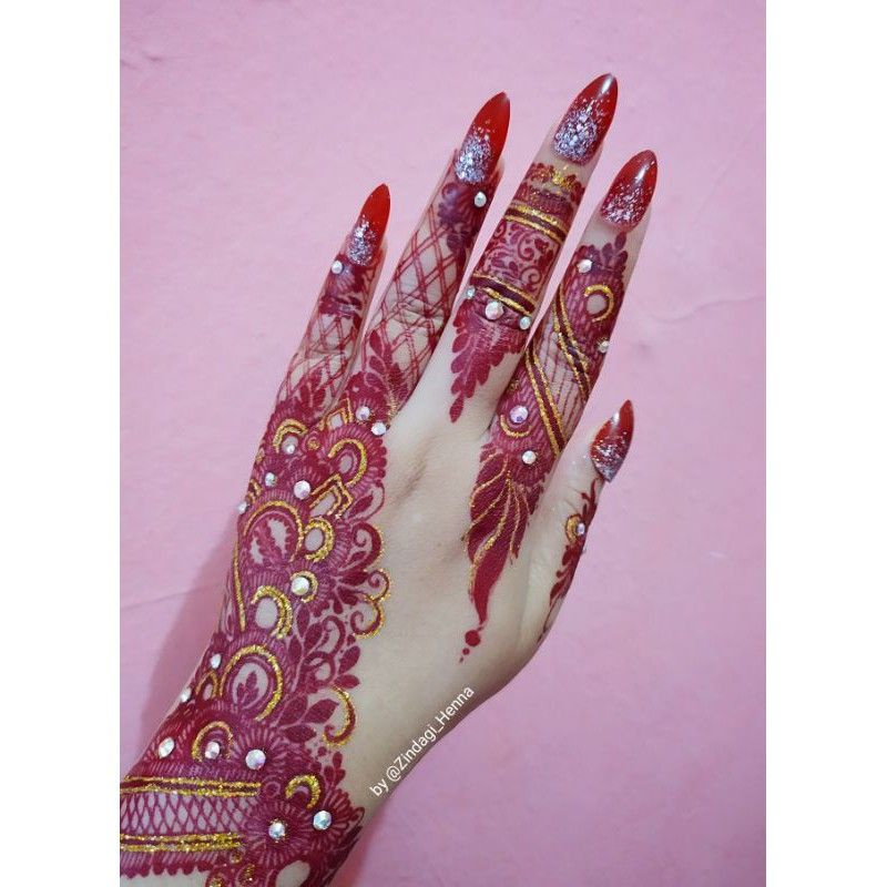 Henna Instan Pengantin Hena Tangan Awet Racik Halal Maroon Hitam Brown Red Cherry