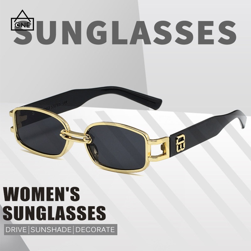 COD❤️Kacamata Hitam Retro Pria Dan Wanita Korean Ulzzang Gaya Wanita Rectangle Shades Retro Sunglasses antiradiasi A one