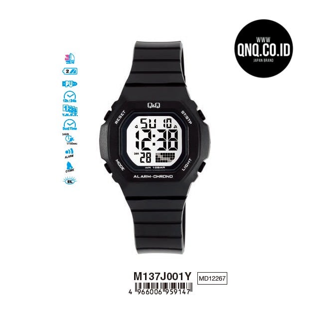 Jam Tangan QQ M137 Digital Wanita Q&Q Japan by Citizen Rubber Original