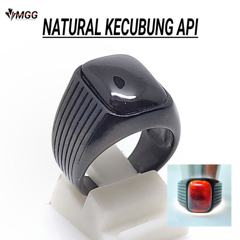 CINCIN BATU AKIK NATURAL KECUBUNG API HITAM PEKAT DI SENTER TEMBUS