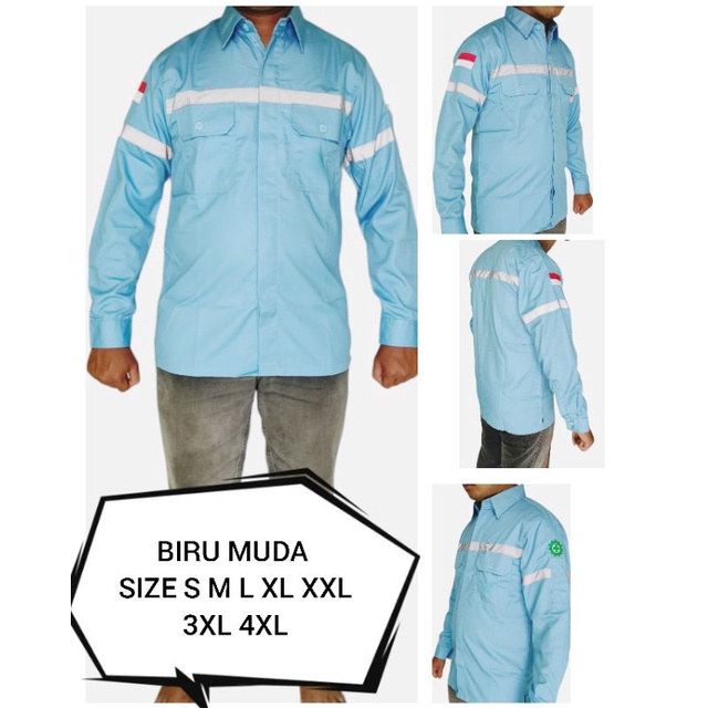 atasan safety merah tangan panjang/baju wearpack/kemeja kerja proyek/pakaian lapangan/baju teknisi