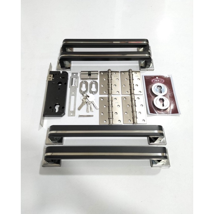 PEGANGAN PINTU RUMAH 33CM 2122 33.06 JMJ HITAM 2PASANG+BODY+RING KUNCI+ENGSEL (G799@2,D42,D41@2,D452)