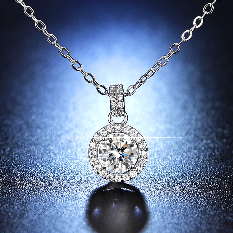 925 perak murni Kalung Liontin Klavikula Berlian Bulat Mewah untuk Wanita Moissanite Gaya Korea Fashion Perhiasan Sederhana