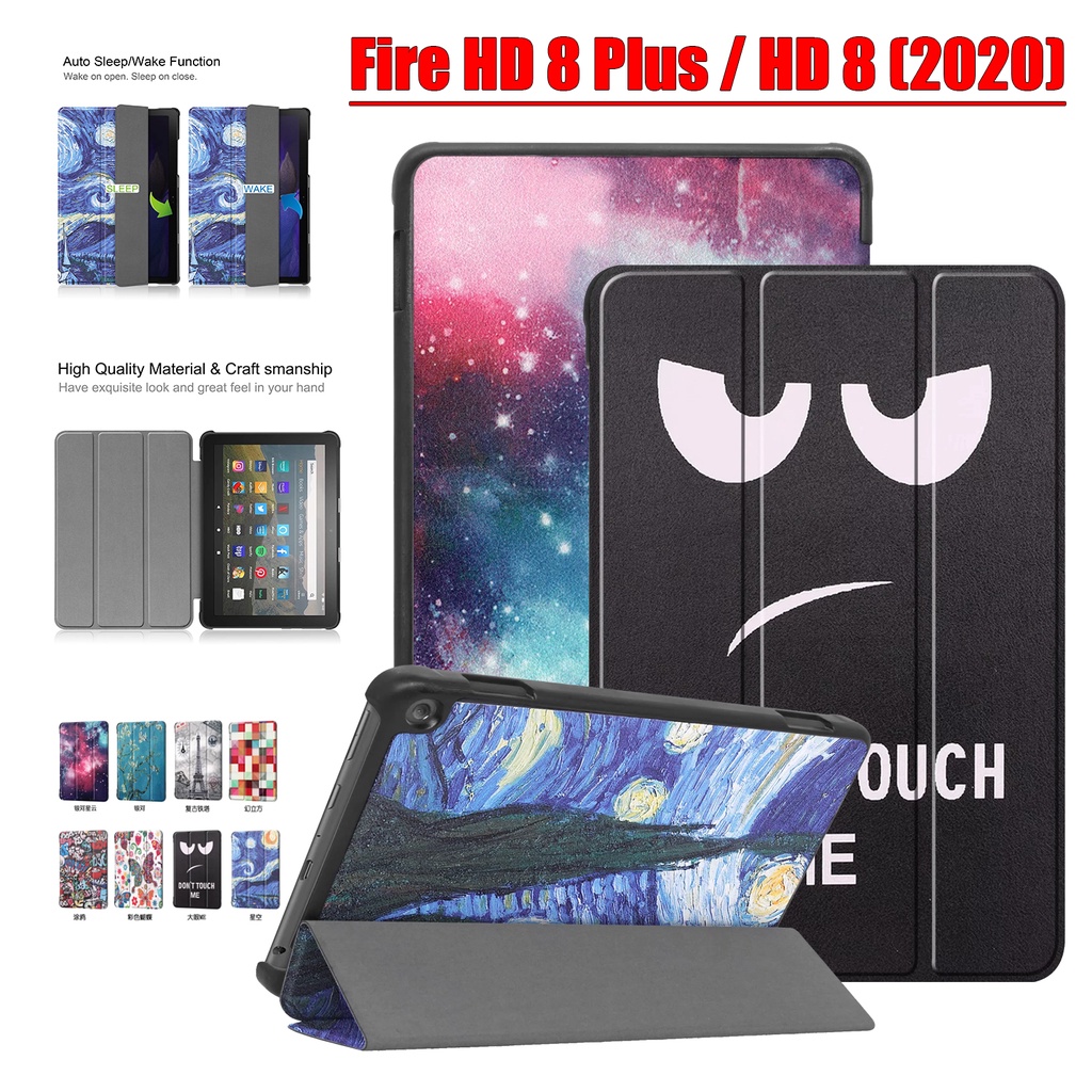 [Tidur/Bangun] Untuk Amazon Api Hd8Plus/HD8 (2020 10th Gen) 8.0 &quot;KFONWI Tablet Pelindung Case Fashion Pola Dicat Tri-fold Flip Stand Cover