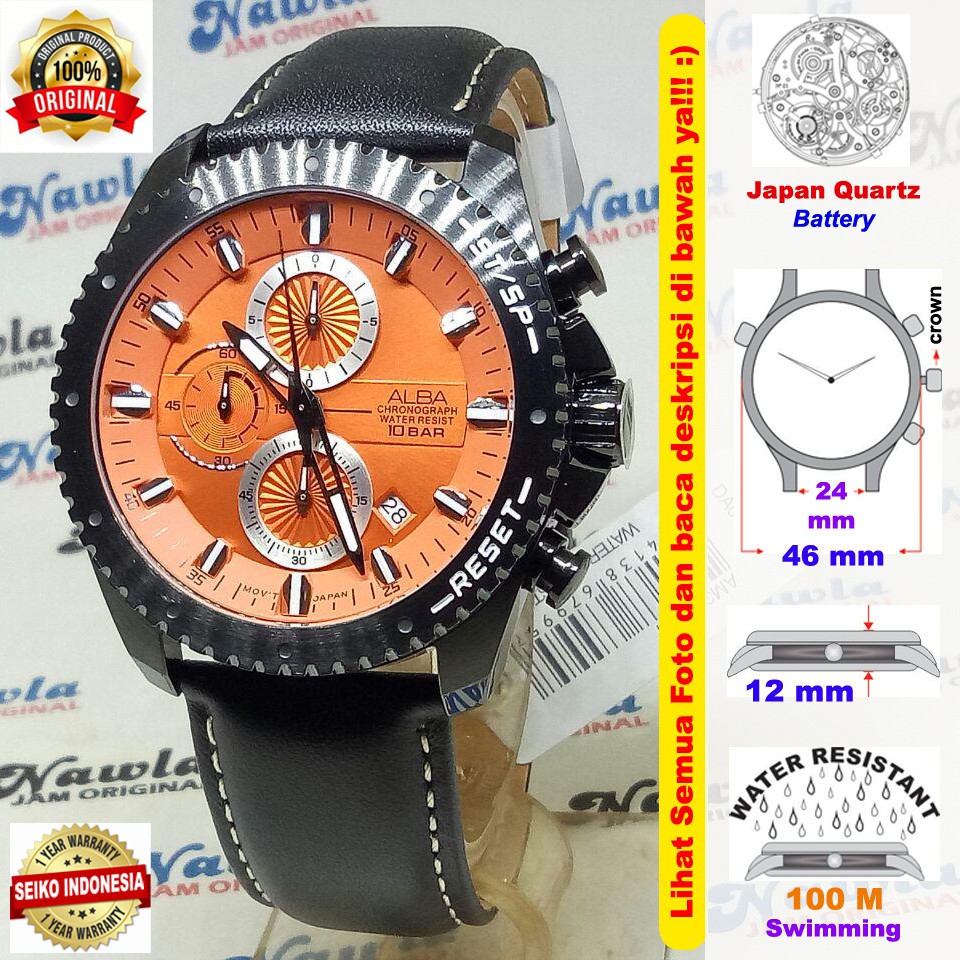 Alba Quartz AM3643X1 Chronograph Orange Dial - Jam Tangan Pria AM3643