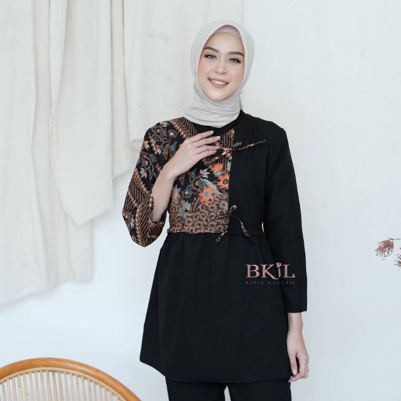 Atasan Batik Wanita Modern Batik Cassual Atasanbatik / Atasanwanita-Pita Hitam