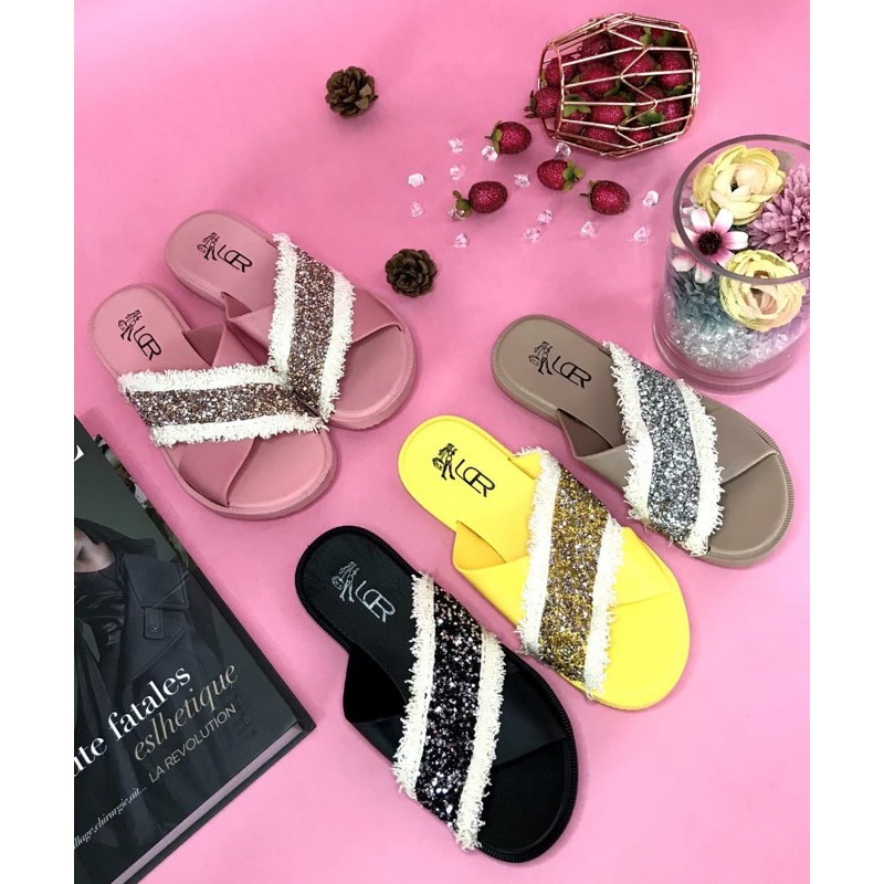 Sandal Slop Silang Gliter BEST SELLER Import LCR 2058-2L