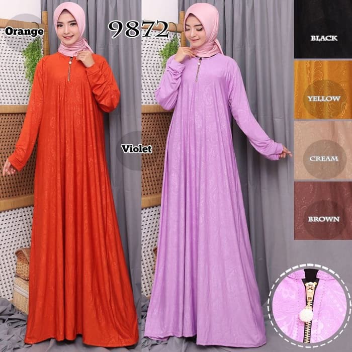 PROMO GAMIS MURAH Gamis Polos Gamis Busui Gamis Jersey Emboss 6793/96 - Orange, L - XL