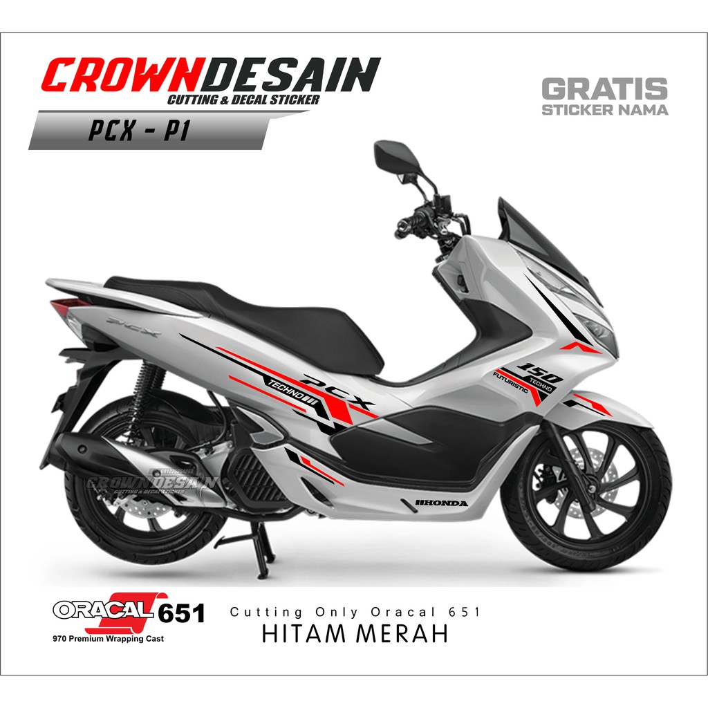 STICKER MOTOR PCX - AKSESORIS STICKER MOTOR HONDA PCX HITAM-MERAH