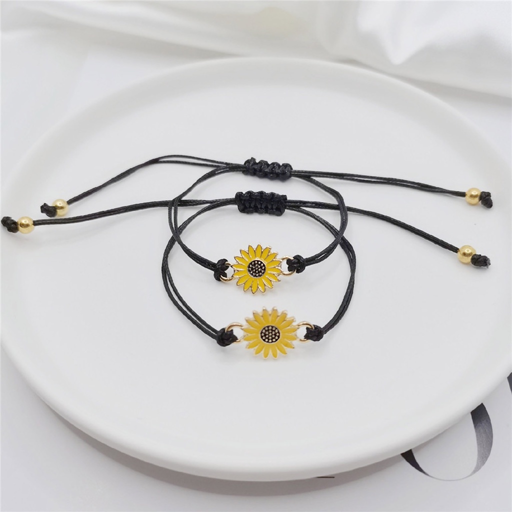 Hu Hu Hu Hu Hu Alat Bantu Pasang Kacamata♡ 1 Set Gelang Persahabatan Desain Bunga Matahari Model Dapat Disesuaikan