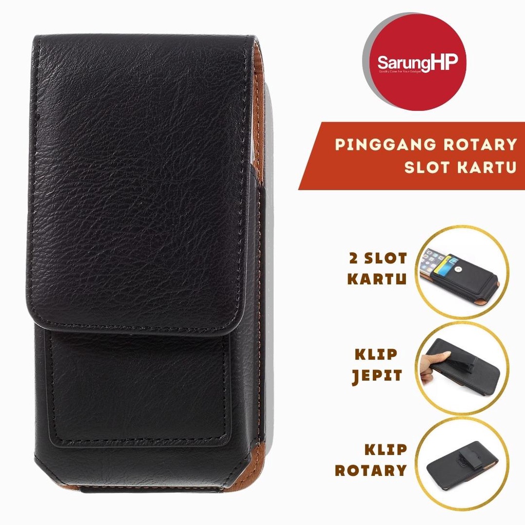 SARUNG HP Dompet Tas Pinggang Kulit Klip Jepit Rotary &amp; Slot Kartu 5 - 6,5 Inch Vertikal