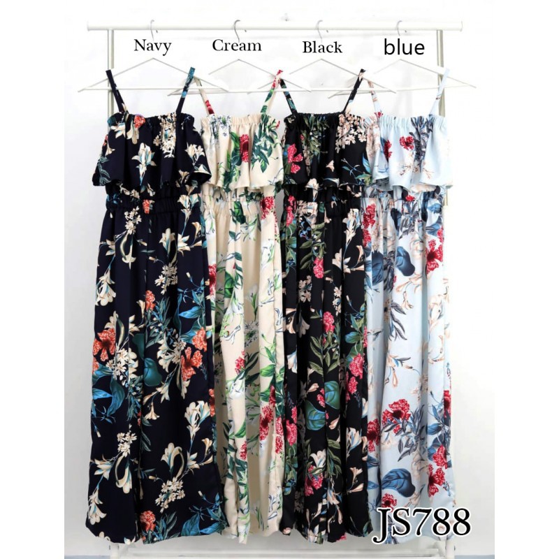 Baju casual jumpsuit celana kulot panjang motif bunga Baju casual jumpsuit celana kulot panjang motif bunga