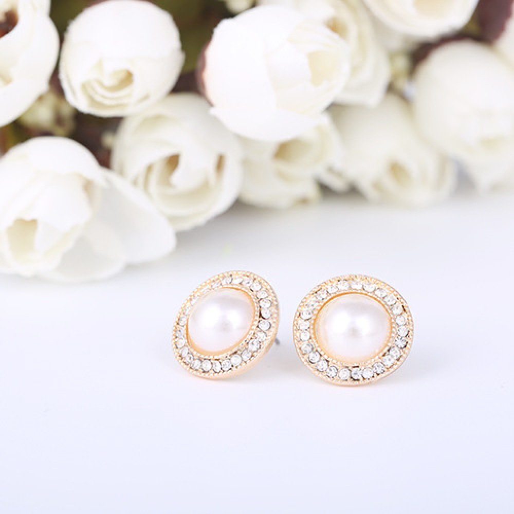 Anting Klip Tanpa Tindik Warna Gold Dengan Mutiarakristal Untuk Wanita