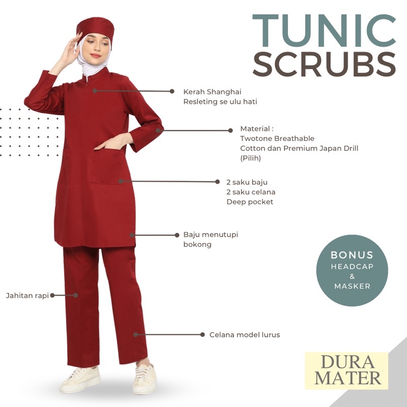 Tunic Scrubs Baju Jaga Twotone Busui Friendly Syari Muslimah Ukuran XXS hingga XXXXL