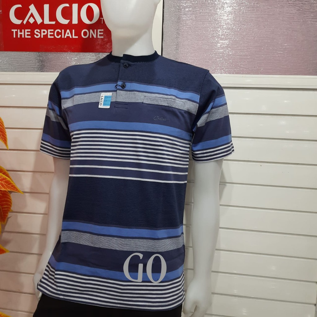 gos CALCIO -81733 POLO SHIRT PRIA CASUAL Garis-Garis Branded 100% Original