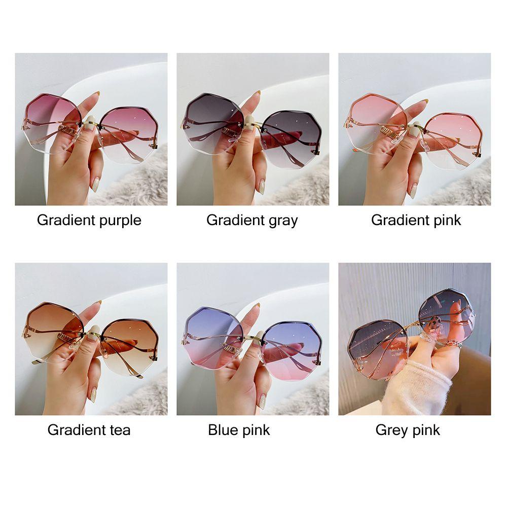 Lily Gradient Sunglasses Frameless Metal Curved Temples Eyewear Kacamata Matahari