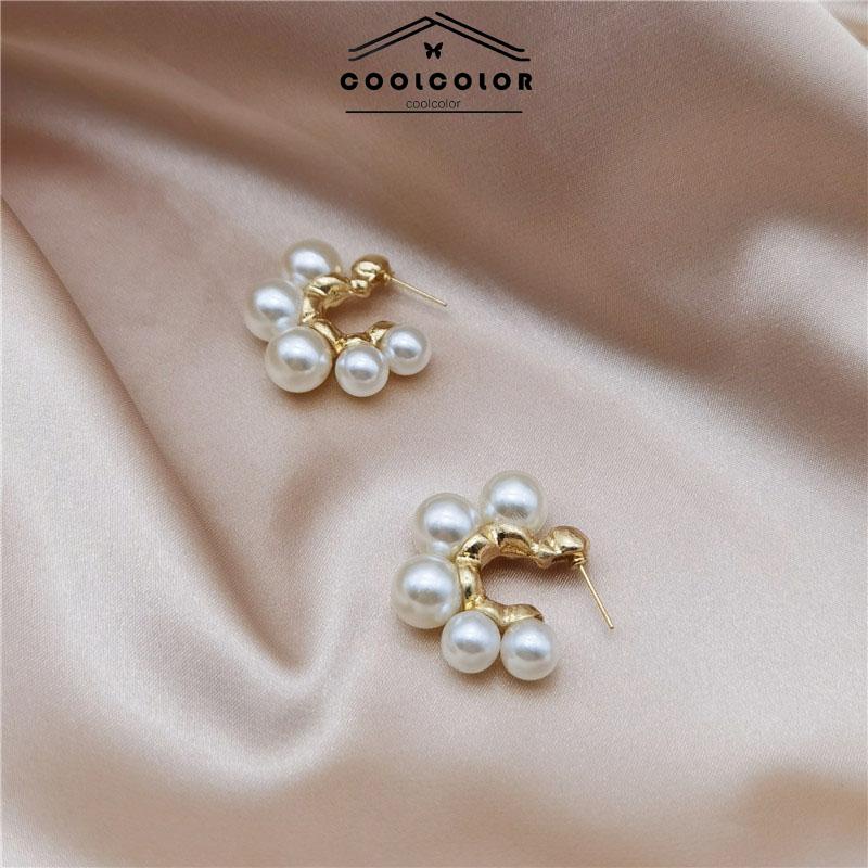 COD❤️1 Pasang Anting Stud Mutiara Pejantan Lingkara Anti Memudar Earrings panjang Aksesoris Wanita Fashion Tusuk Mewah Korea Gaya Rumbai