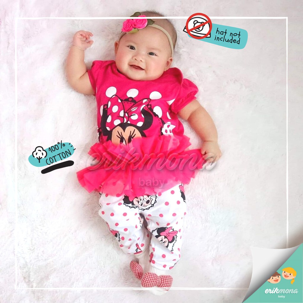 ❤️baju bayi jumper bayi ❤️free celana tutu model karakter minnie polkadot❤️