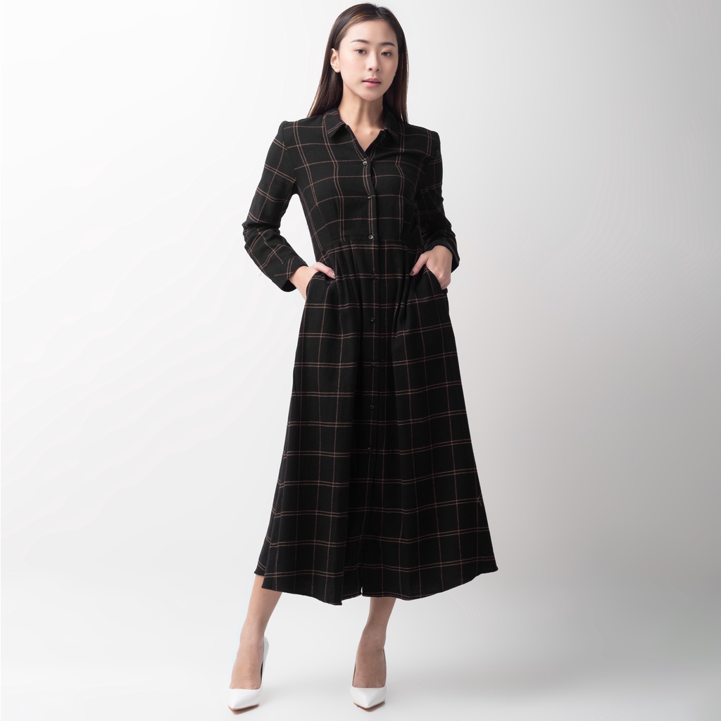 Benhill Gamis Wanita Flannel Lengan Panjang Kotak Hitam 0708-11230