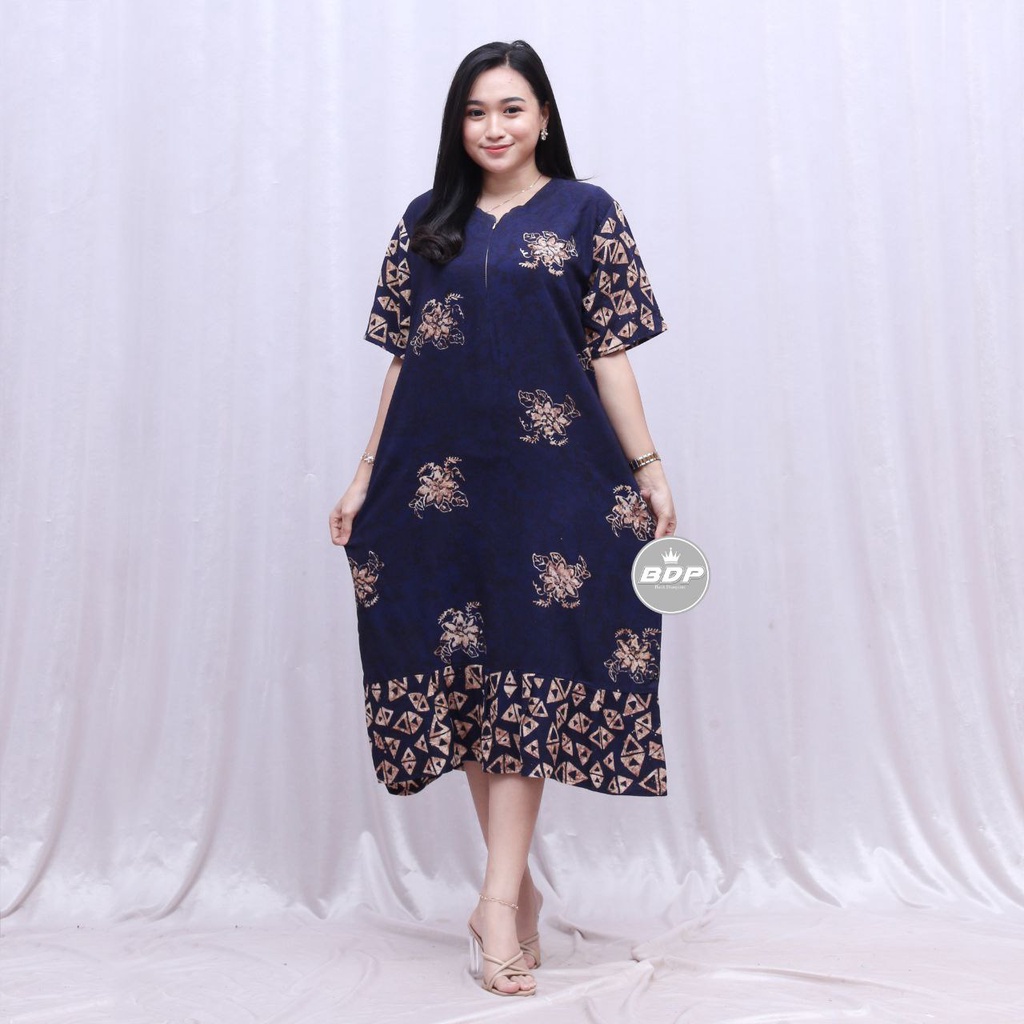 Dianputri - Daster Maura Batik Cap Rayon Grade A Motif Terbaru Busui Resleting Depan - Baju Tidur Daster Kekinian-maula navy