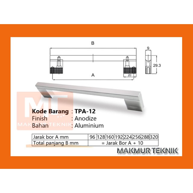 Tarikan laci Tarikan pintu Huben TPA12 - 160 mm